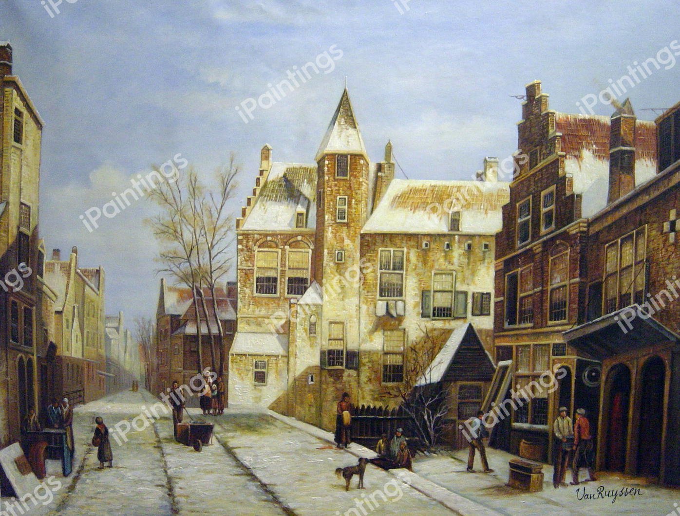 A Dutch Village In Winter. The painting by Willem Koekkoek
