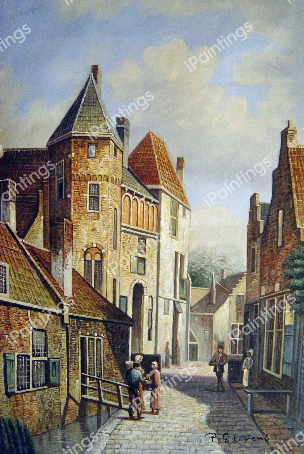 Dutch Town Scene With Figures. The painting by Willem Koekkoek