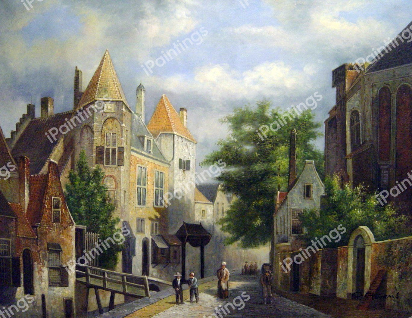 Figures In A Dutch Street. The painting by Willem Koekkoek