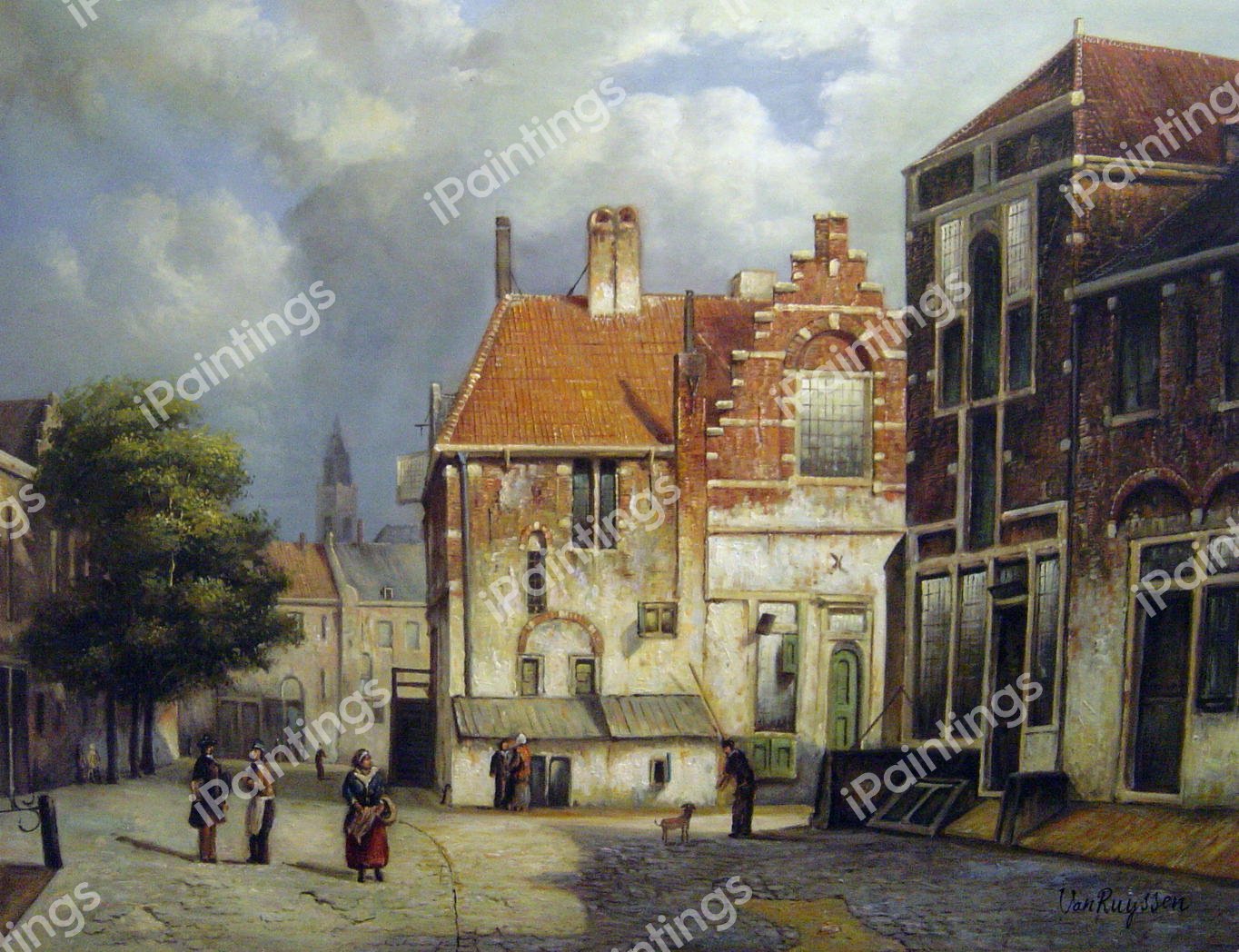 Figures In A Dutch Town Square. The painting by Willem Koekkoek