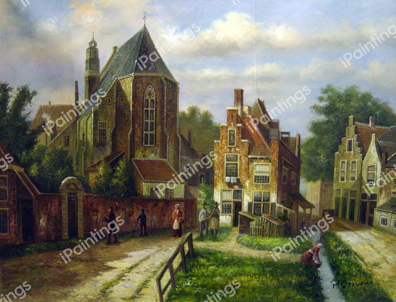 Figures In A Dutch Town. The painting by Willem Koekkoek