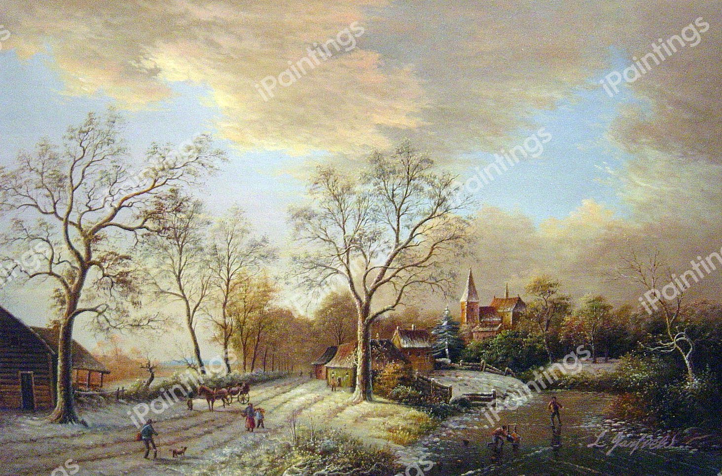 Figures In A Winter Landscape. The painting by Willem Koekkoek