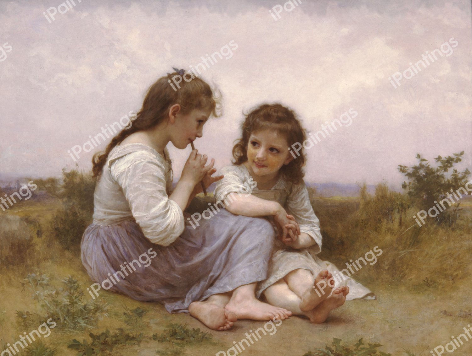 A Childhood Idyll. The painting by William-Adolphe Bouguereau