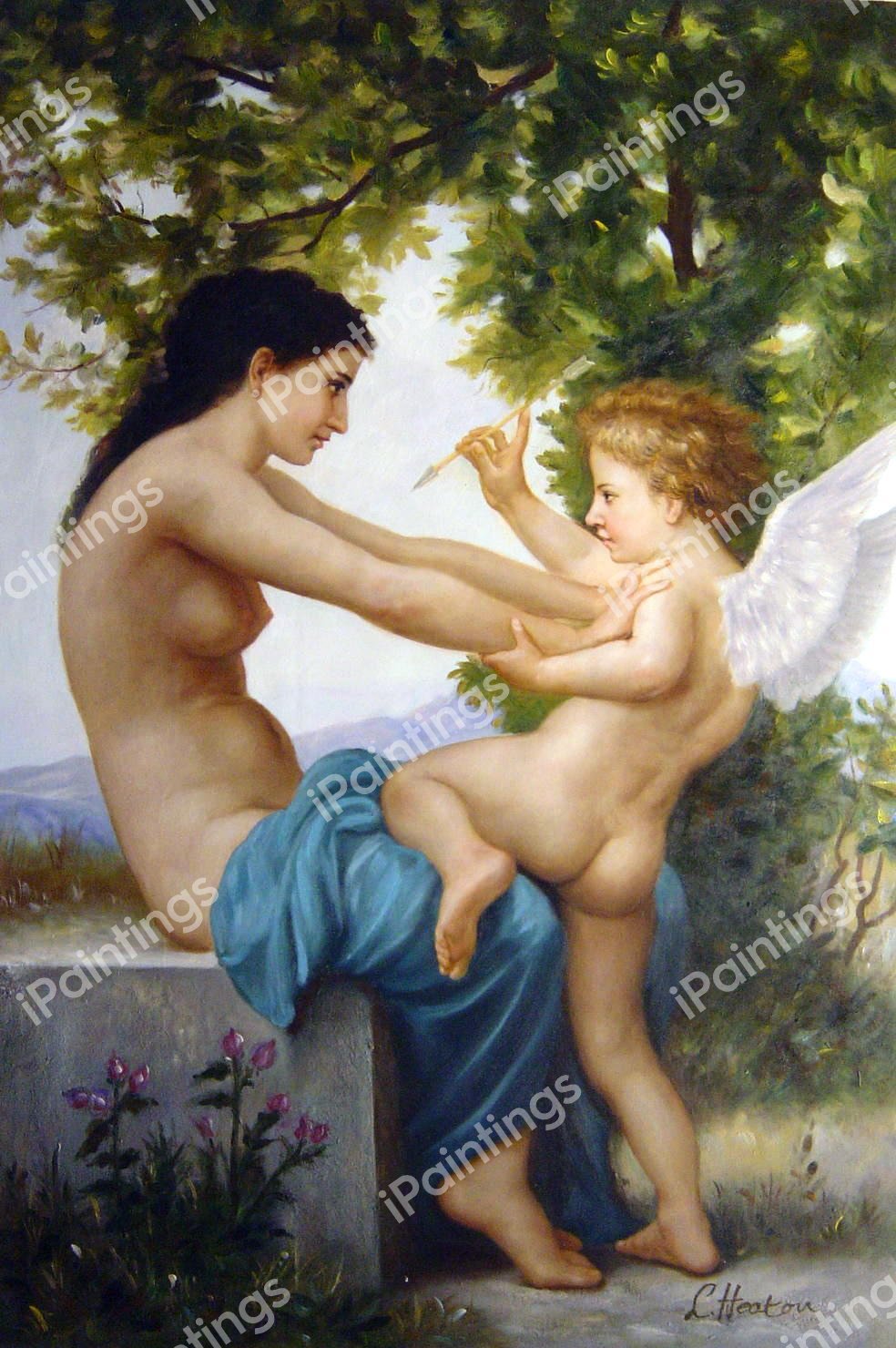 A Young Girl Defending Herself Against Eros. The painting by William-Adolphe Bouguereau