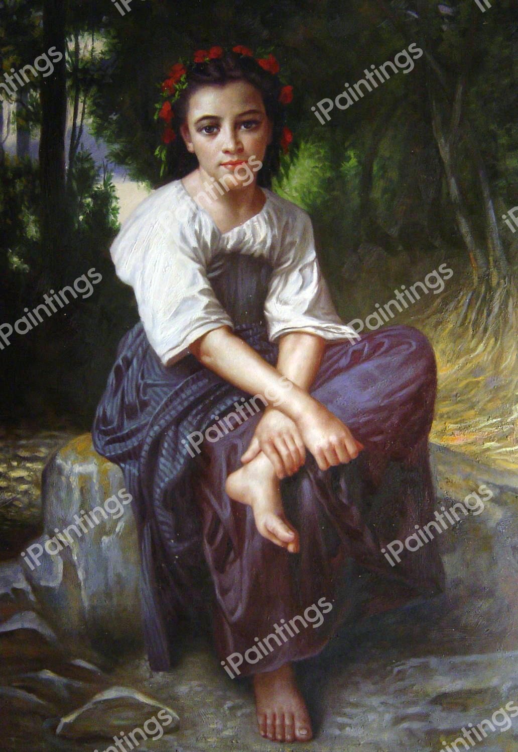 At The Edge Of The River. The painting by William-Adolphe Bouguereau