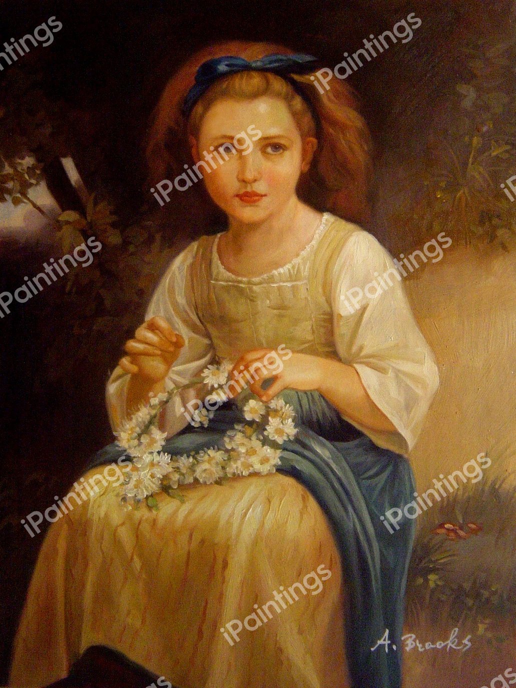 Child Braiding A Crown. The painting by William-Adolphe Bouguereau