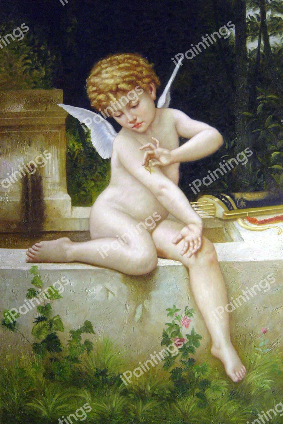Cupid With A Butterfly. The painting by William-Adolphe Bouguereau