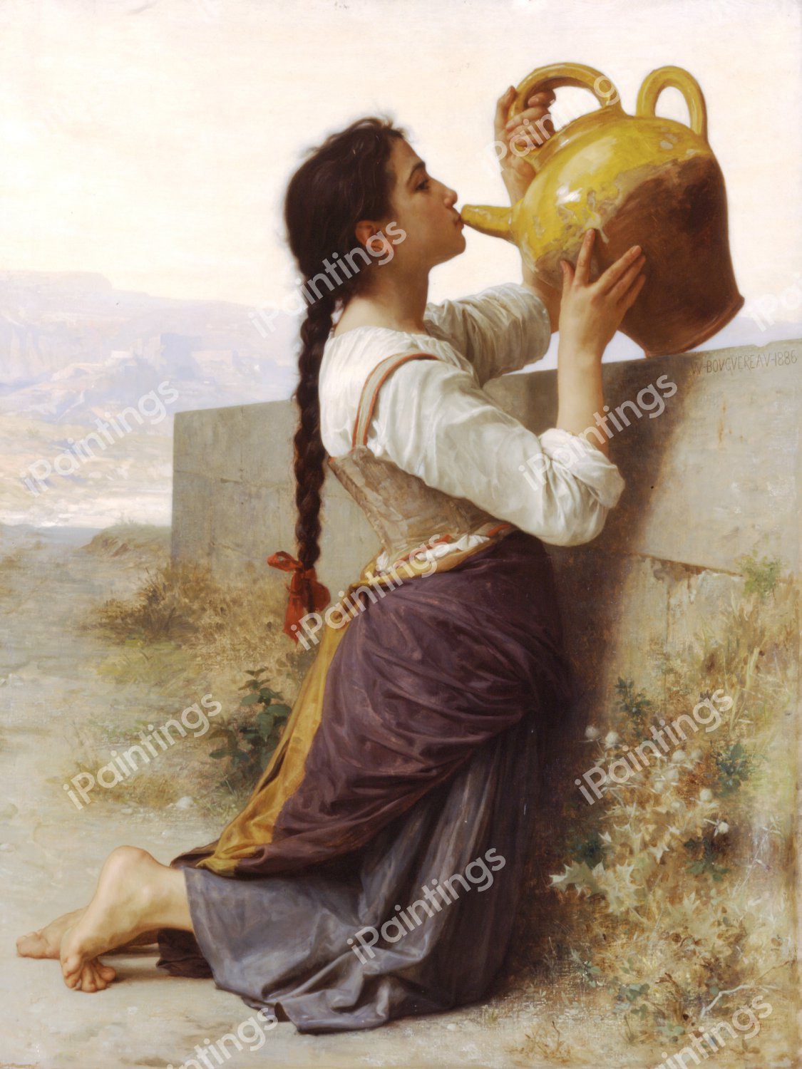 Drinking from the Jug (Thirst). The painting by William-Adolphe Bouguereau