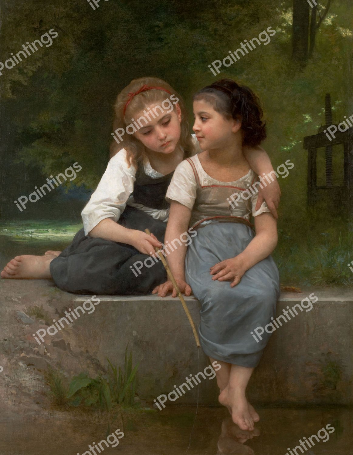 Fishing for Frogs. The painting by William-Adolphe Bouguereau