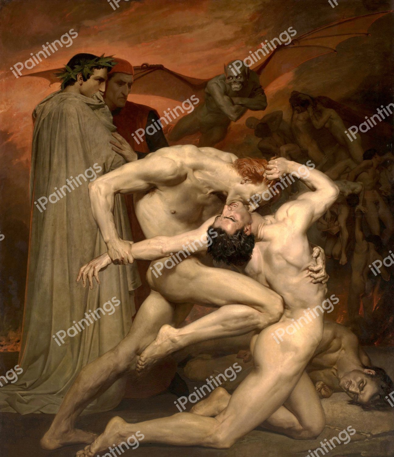 In Hell with Dante and Virgil. The painting by William-Adolphe Bouguereau