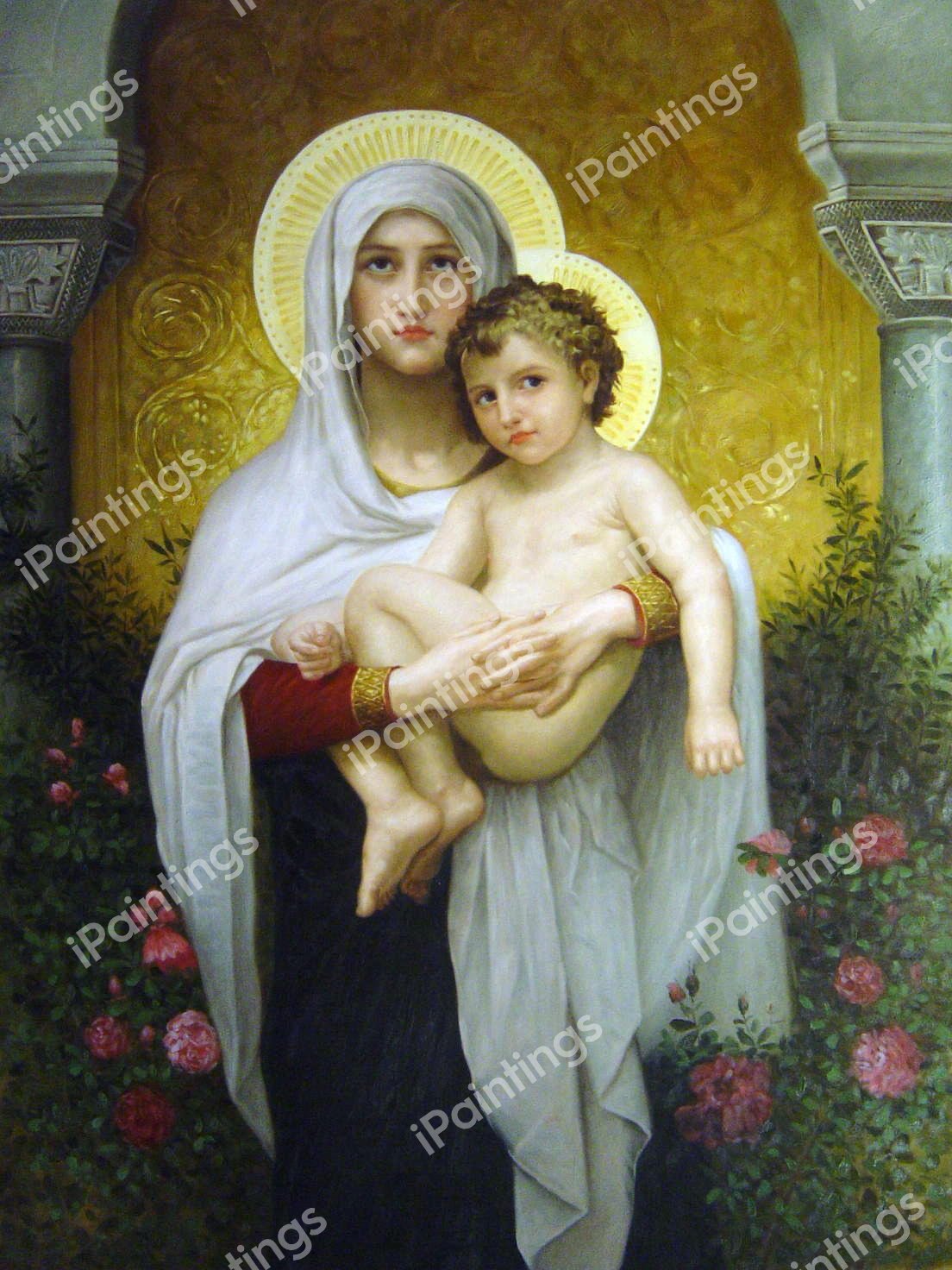 Madonna Of The Roses. The painting by William-Adolphe Bouguereau