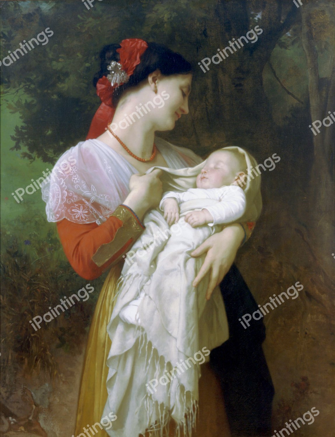 Maternal Admiration. The painting by William-Adolphe Bouguereau