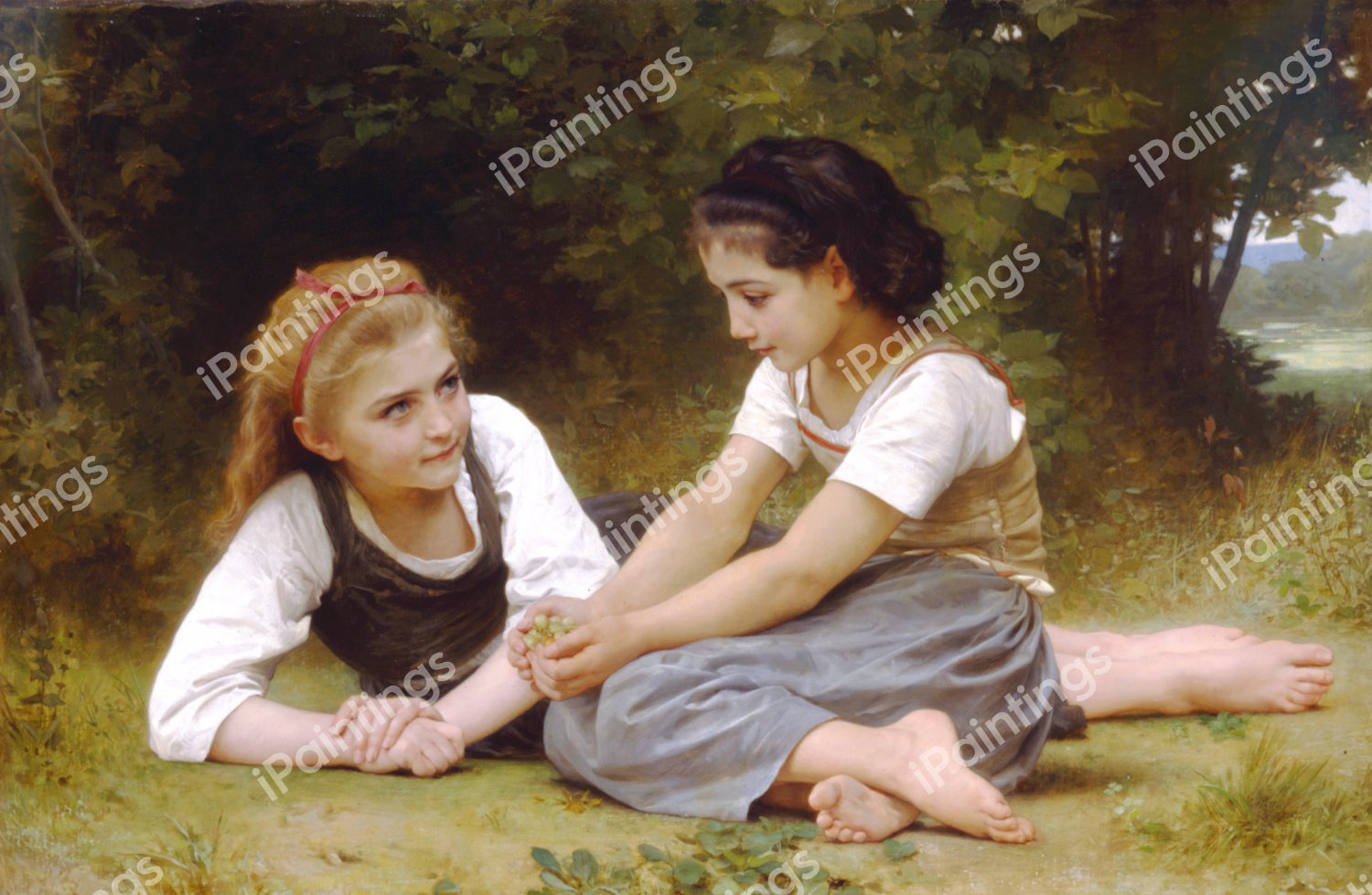 Nut Gatherers. The painting by William-Adolphe Bouguereau