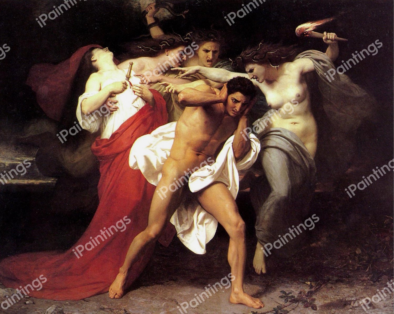 Orestes Pursued by the Furies. The painting by William-Adolphe Bouguereau