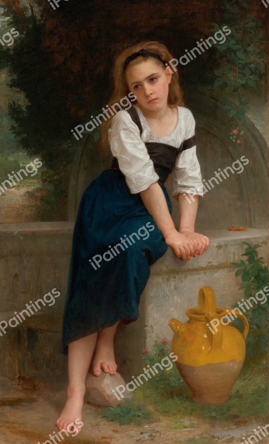 Orpheline a la Fontaine. The painting by William-Adolphe Bouguereau
