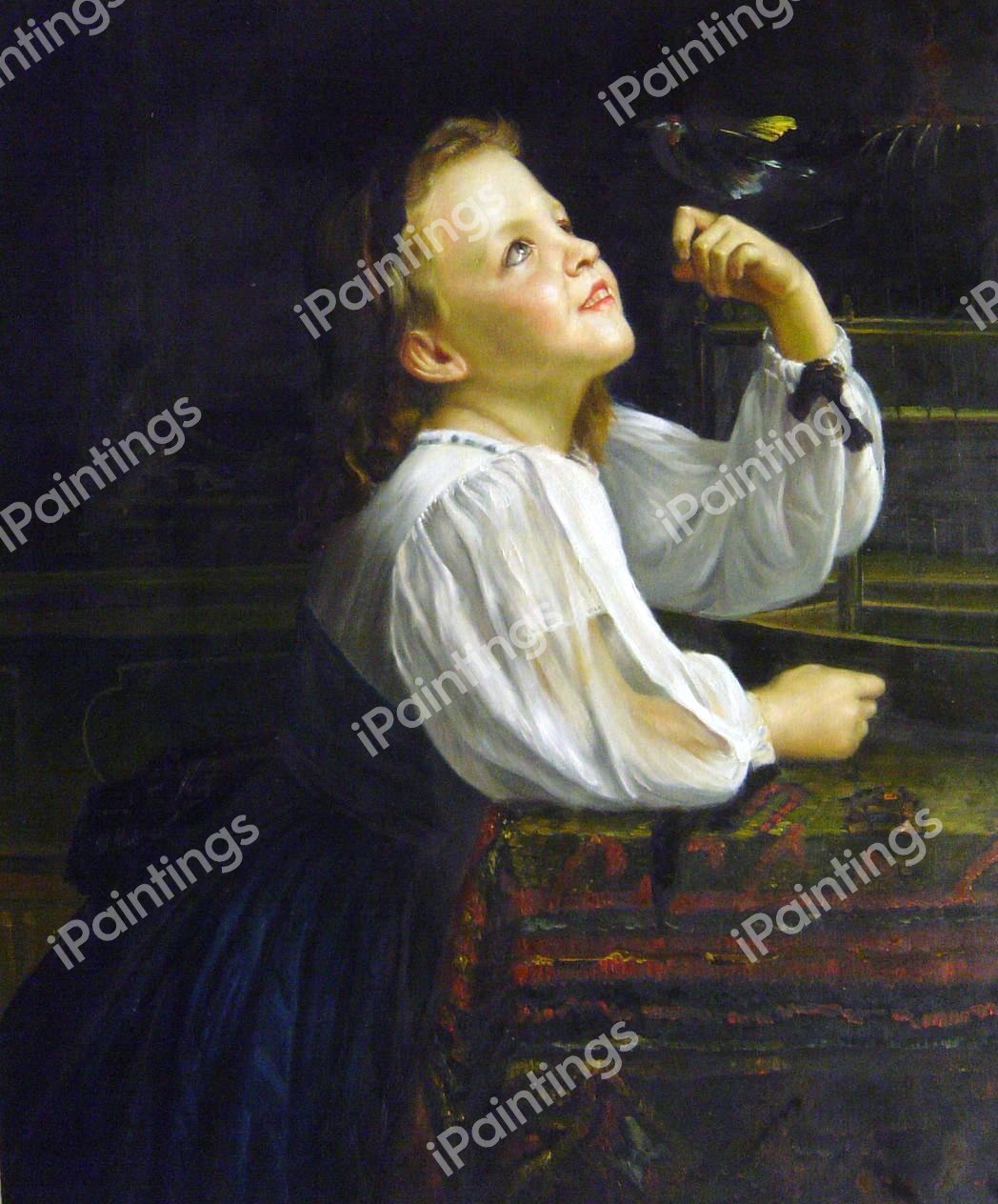 The Bird Lesson. The painting by William-Adolphe Bouguereau