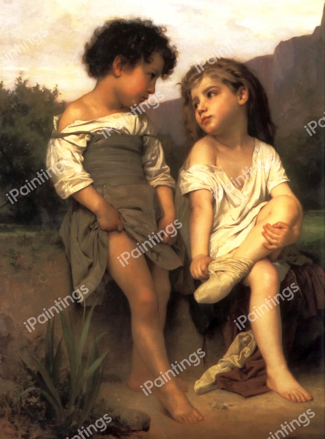 The Edge of the Brook. The painting by William-Adolphe Bouguereau