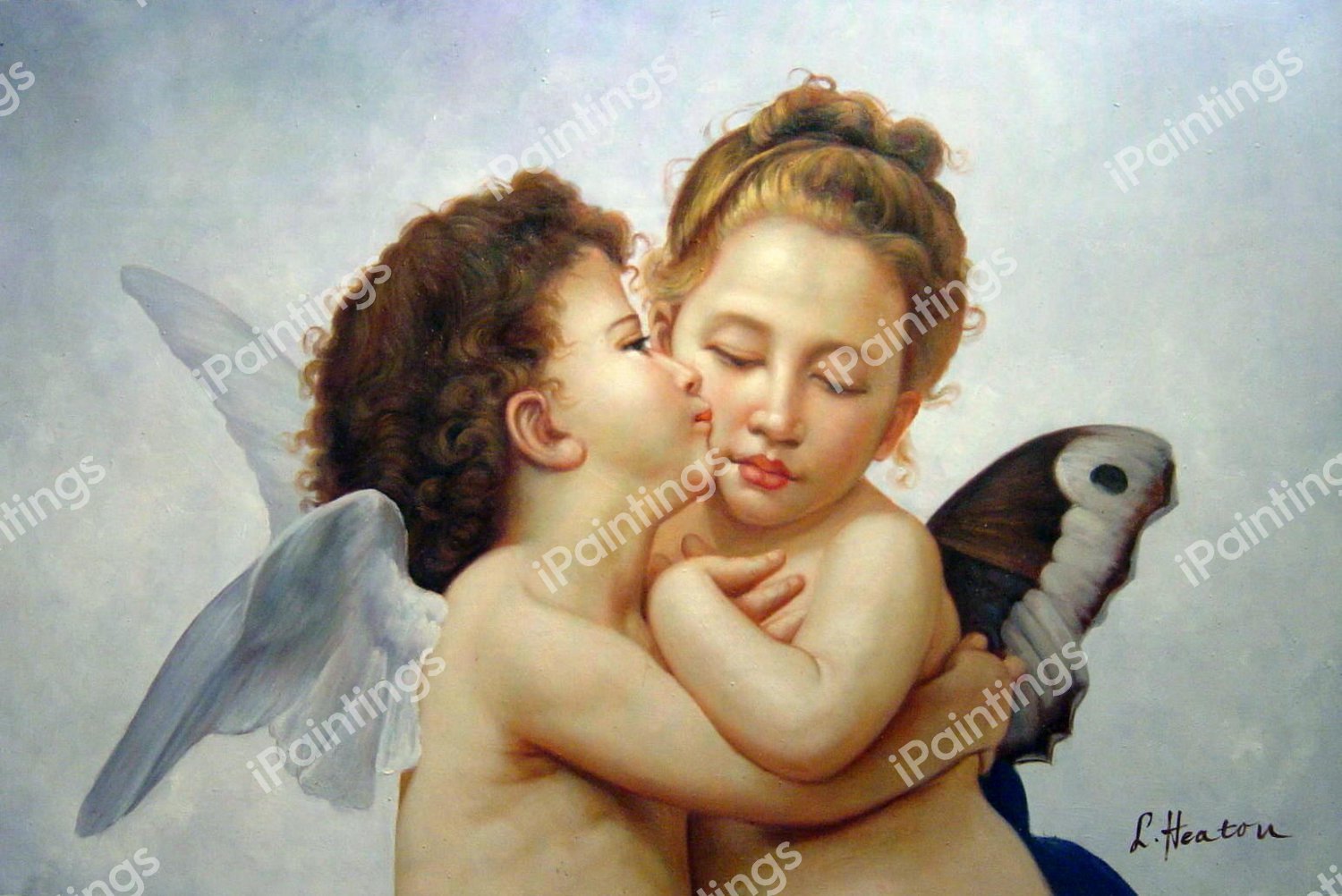 The First Kiss-Detail. The painting by William-Adolphe Bouguereau