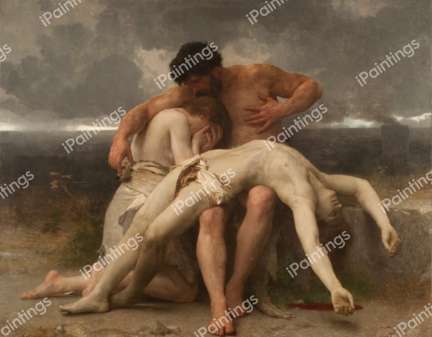 The First Mourning. The painting by William-Adolphe Bouguereau