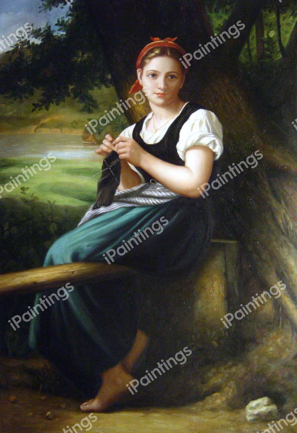 The Knitter. The painting by William-Adolphe Bouguereau