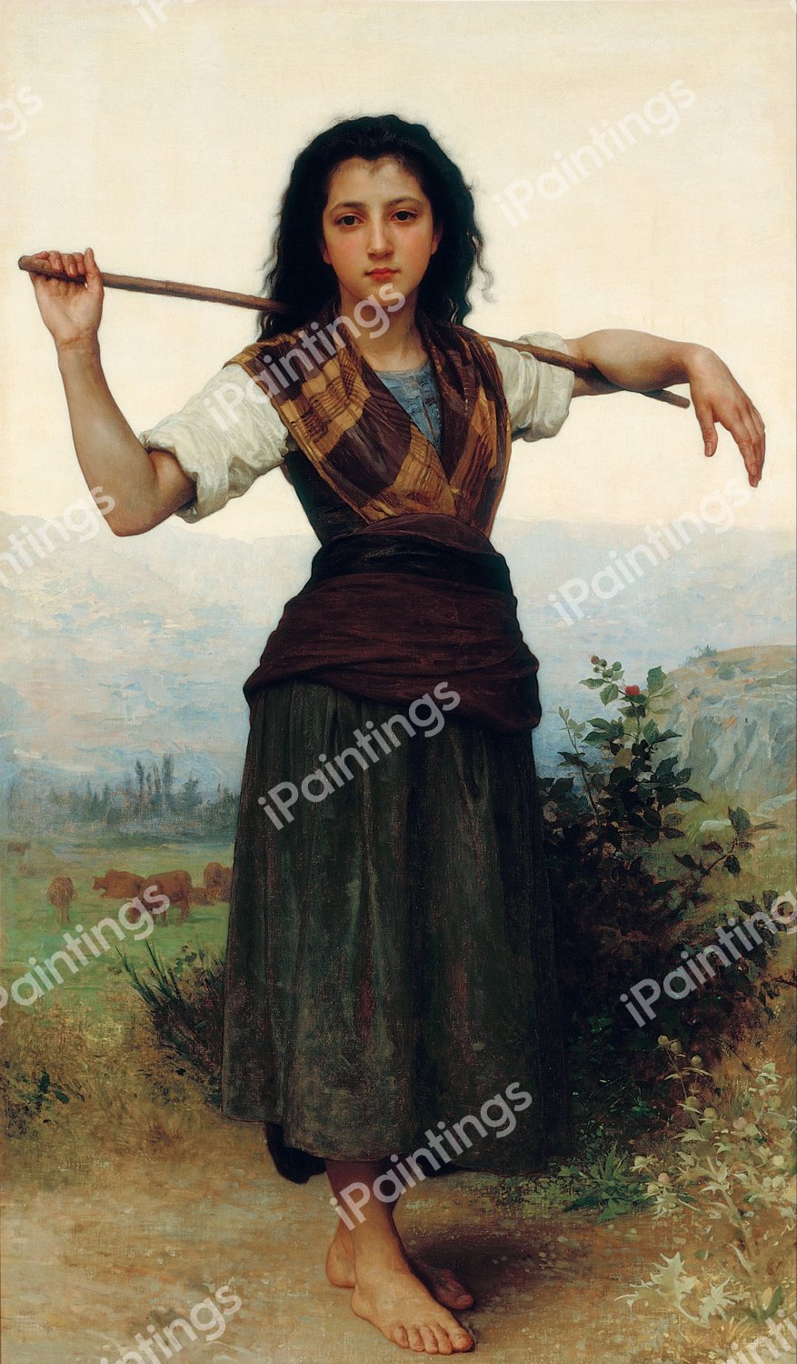 The Little Shepherdess. The painting by William-Adolphe Bouguereau