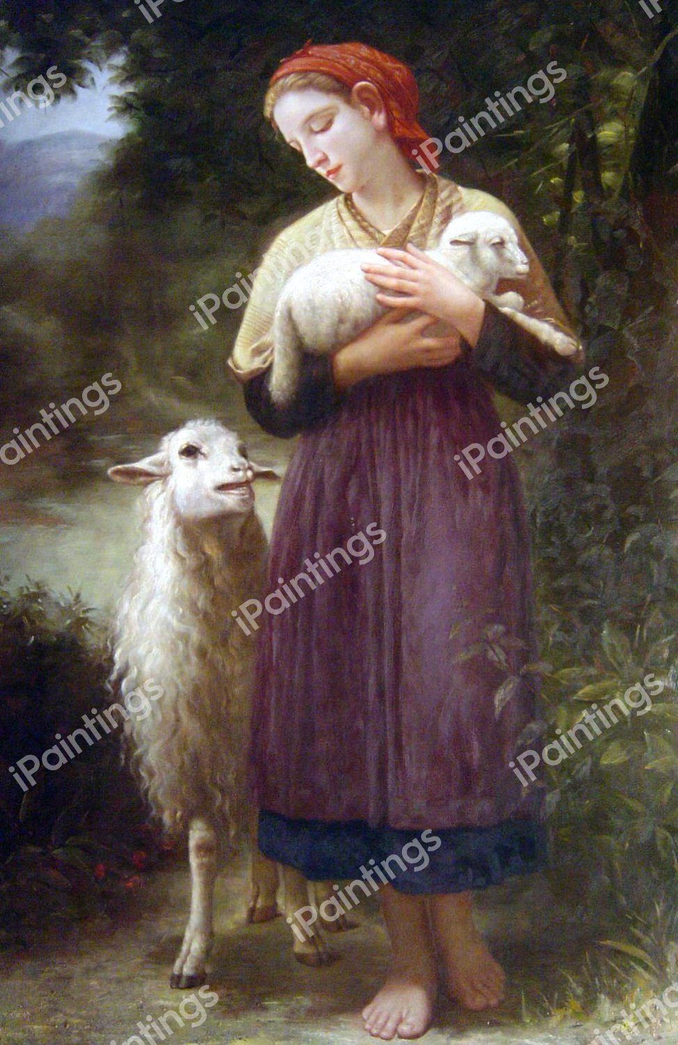 The Newborn Lamb. The painting by William-Adolphe Bouguereau