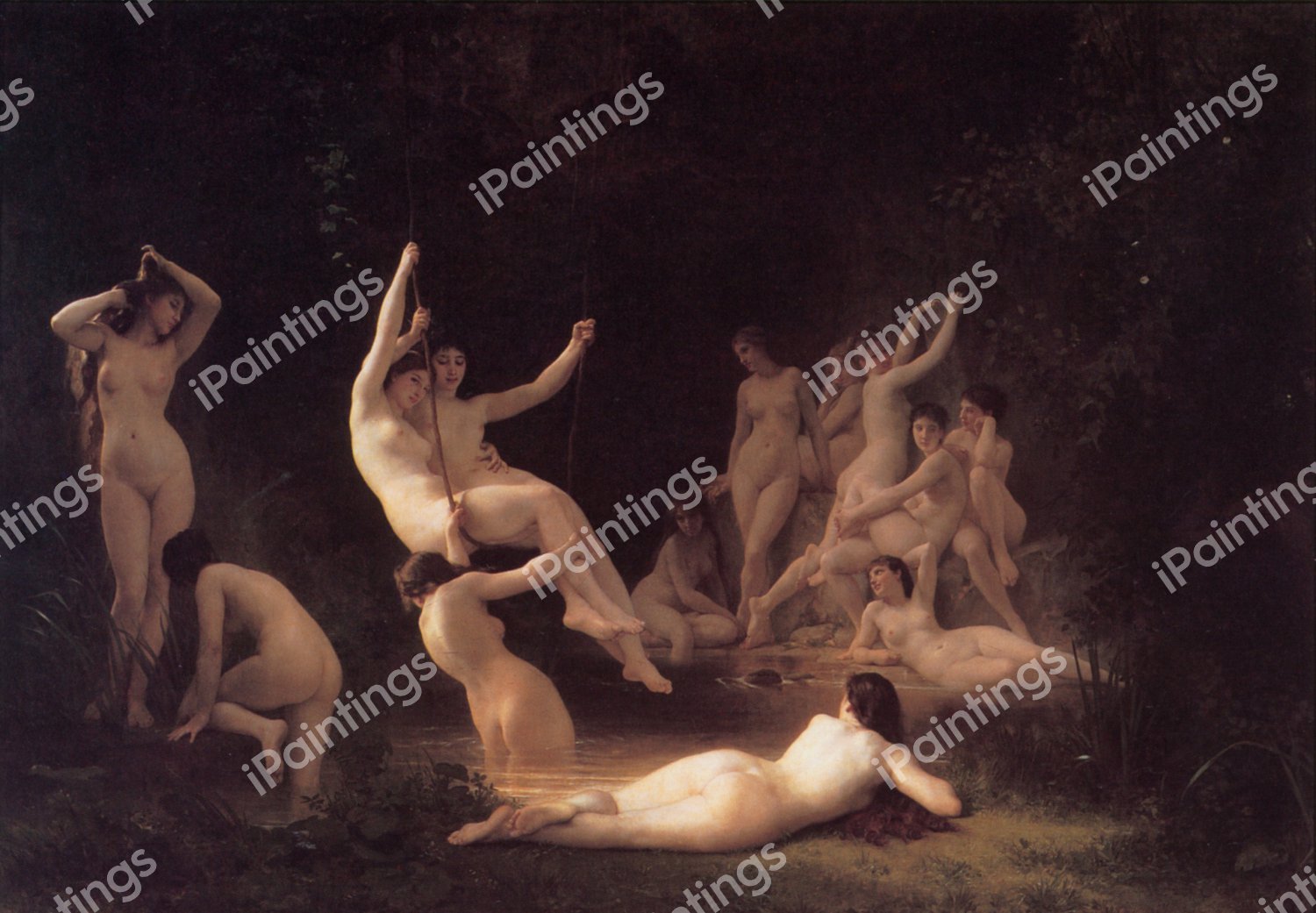 The Nymphaeum. The painting by William-Adolphe Bouguereau