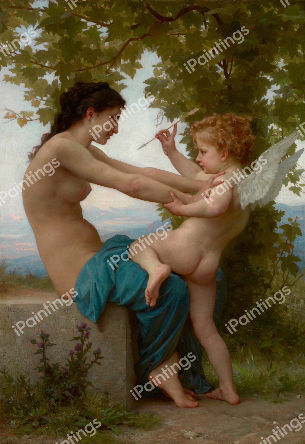 The Young Girl Defending Herself against Eros. The painting by William-Adolphe Bouguereau