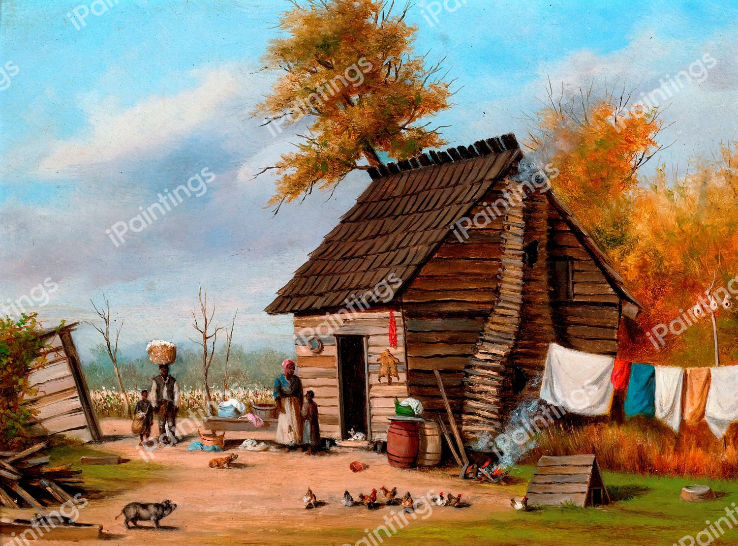 Outside the Cabin. The painting by William Aiken Walker
