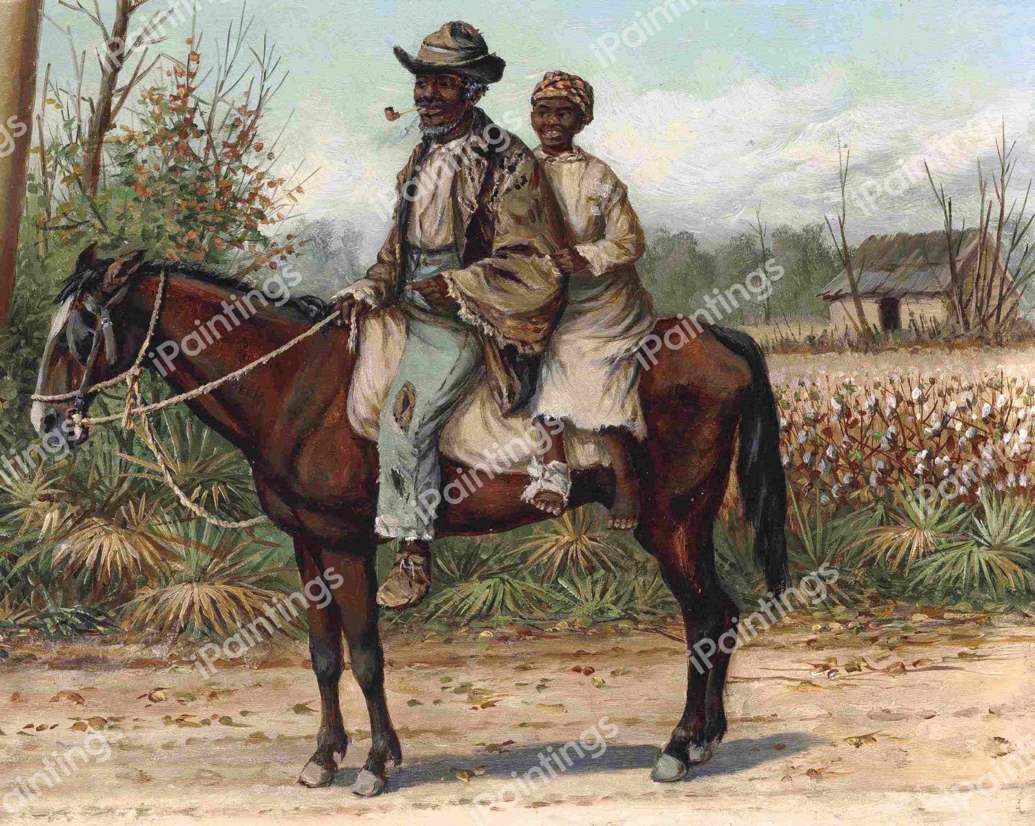 Two Figures on a Horse. The painting by William Aiken Walker