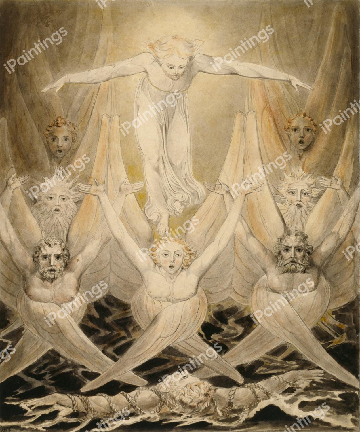 David Delivered out of Many Waters. The painting by William Blake