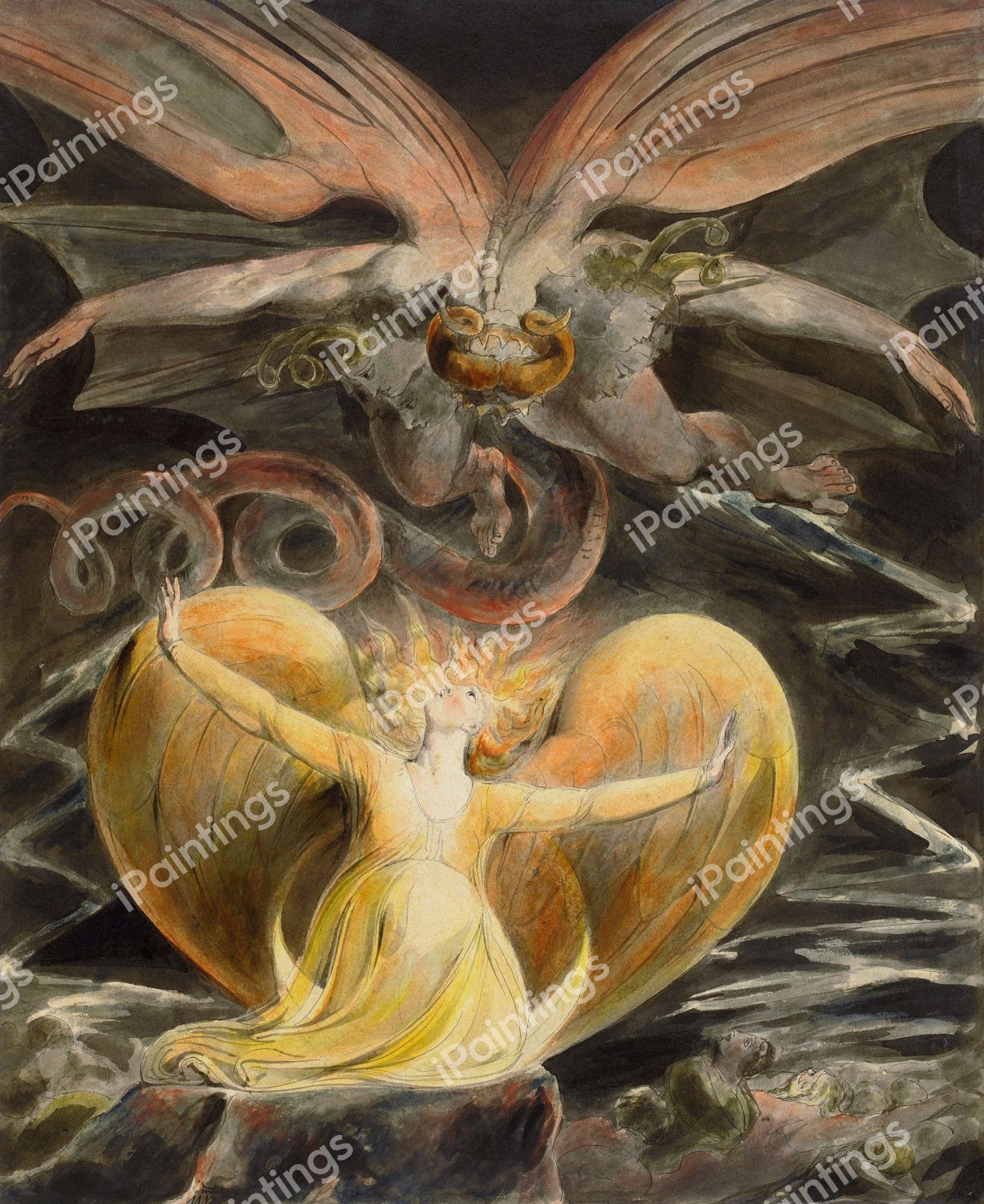 The Great Red Dragon and the Woman Clothed with Sun. The painting by William Blake