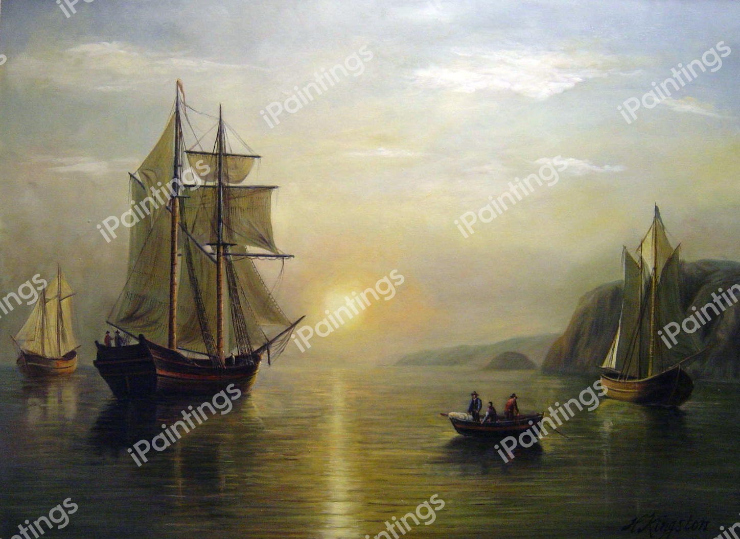 A Sunset Calm In The Bay Of Fundy. The painting by William Bradford