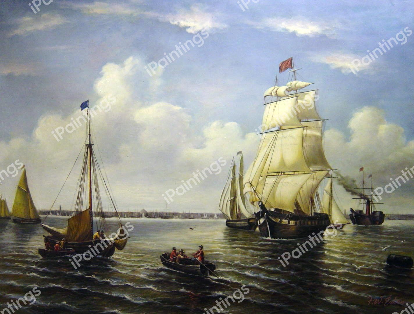 Boston Harbor. The painting by William Bradford