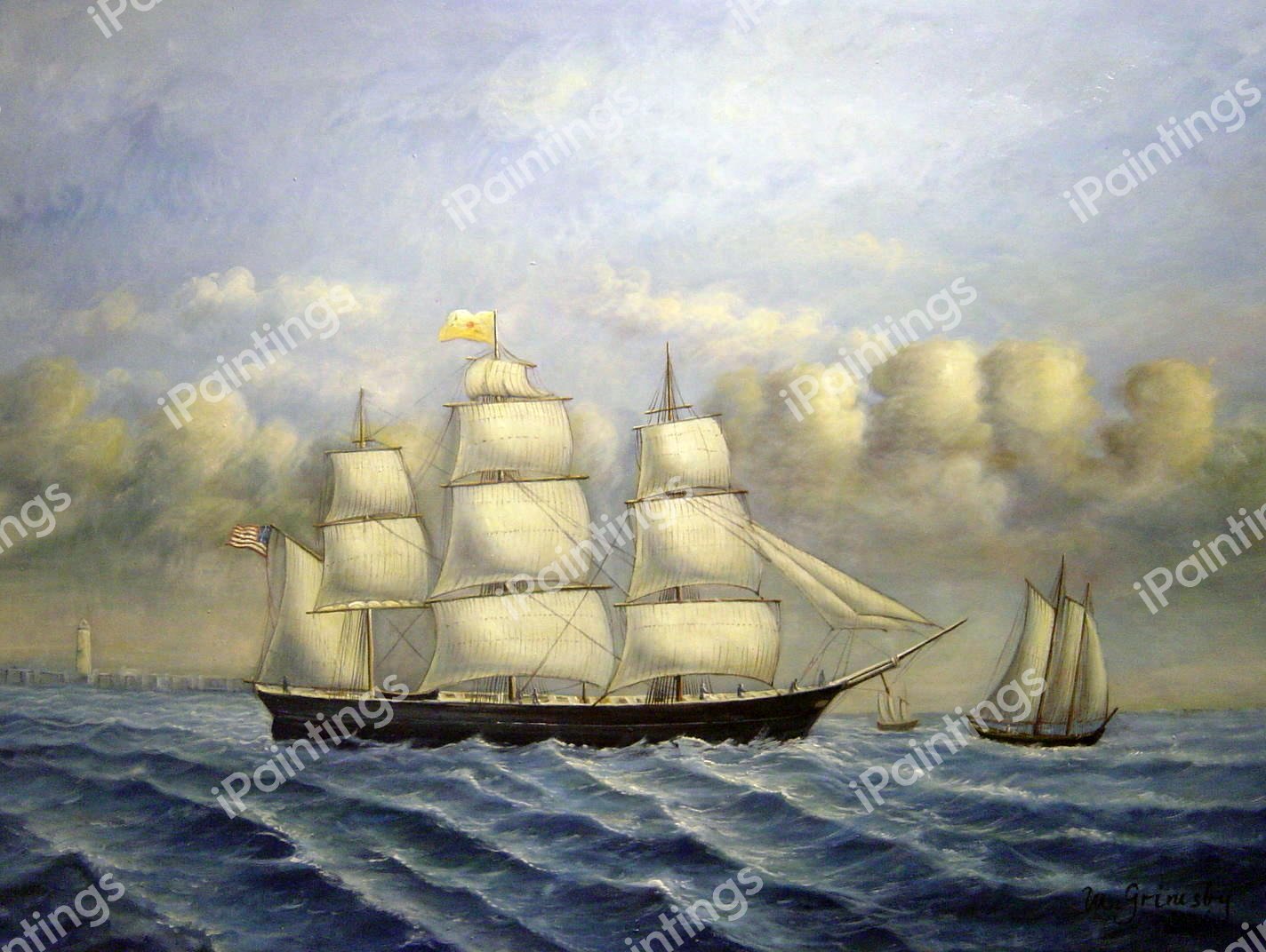 Clipper Ship Golden West Of Boston, Outward Bound. The painting by William Bradford