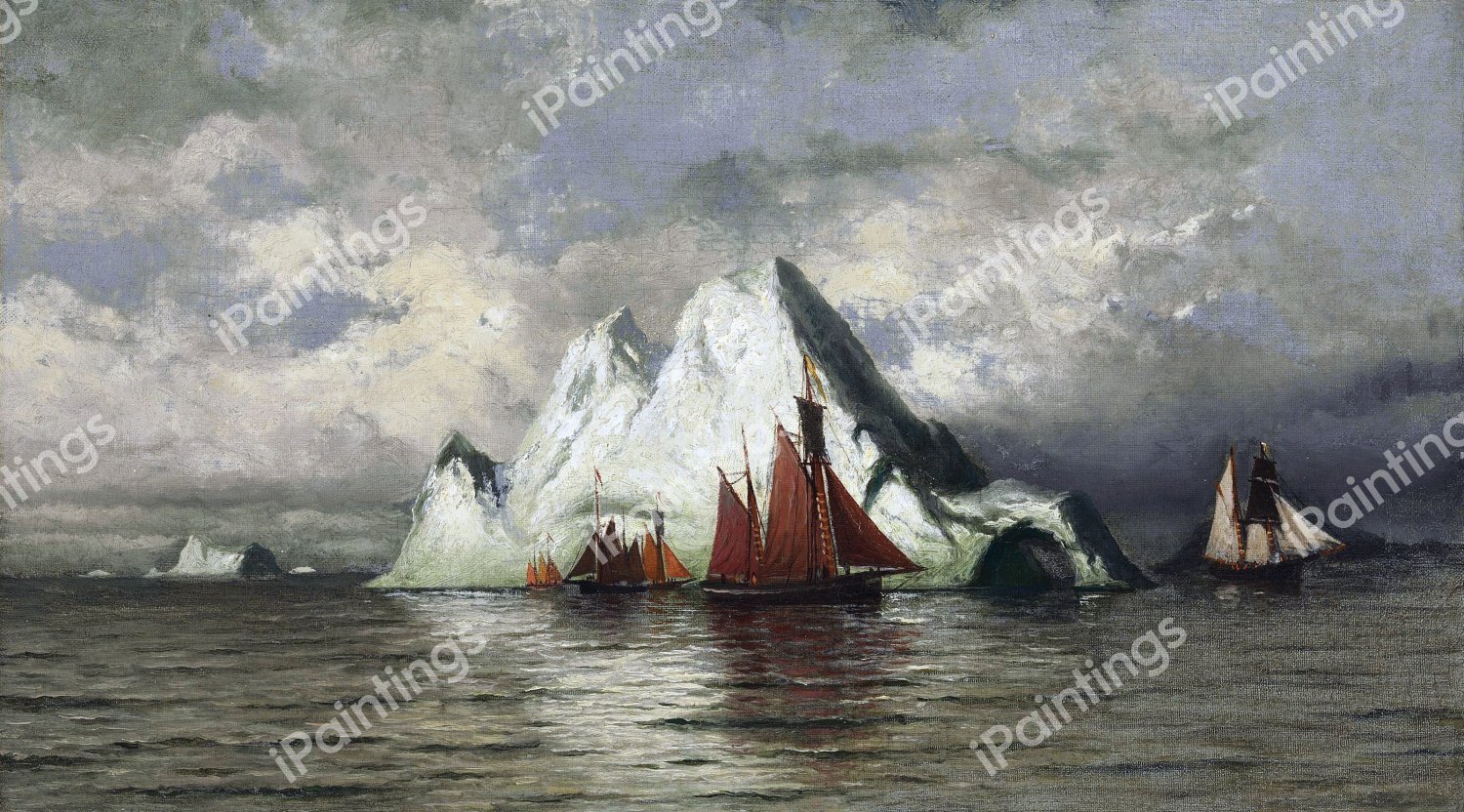Fishing Boats and Icebergs. The painting by William Bradford