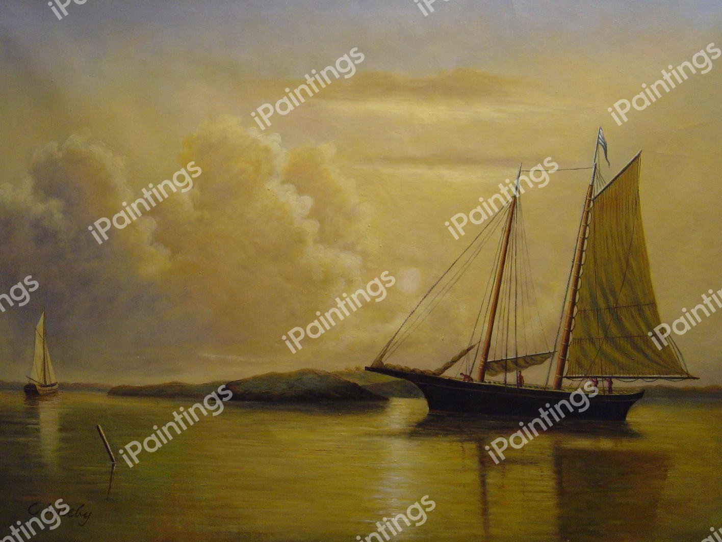 Sunset Anchorage. The painting by William Bradford