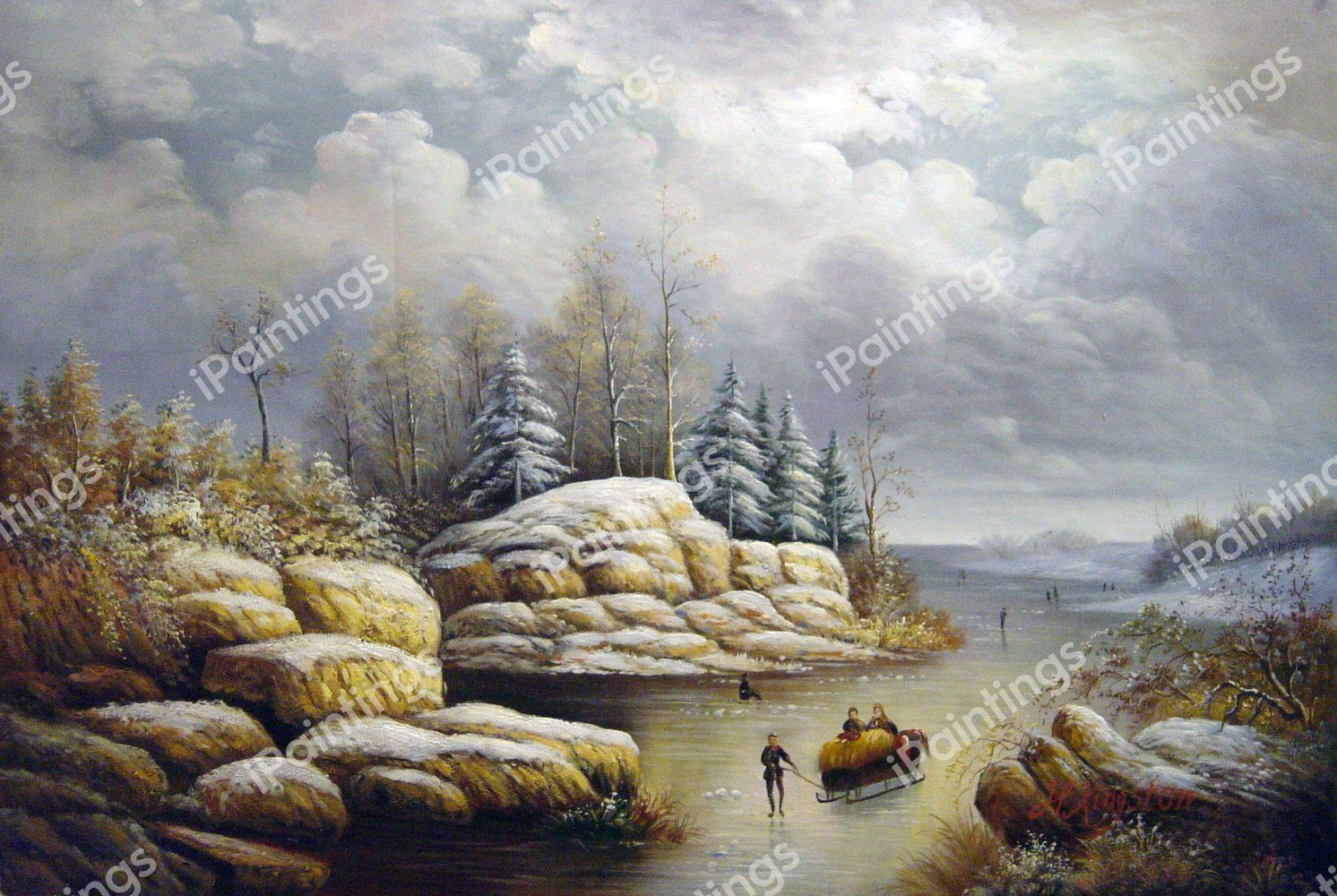 Skating In Winter. The painting by William Frerichs