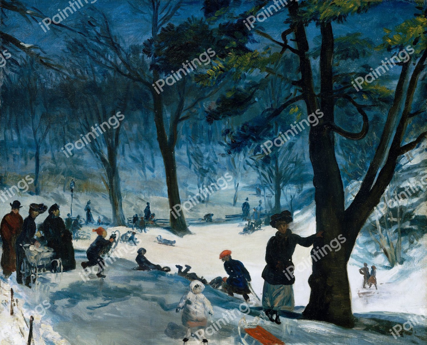 At Central Park in the Winter. The painting by William Glackens