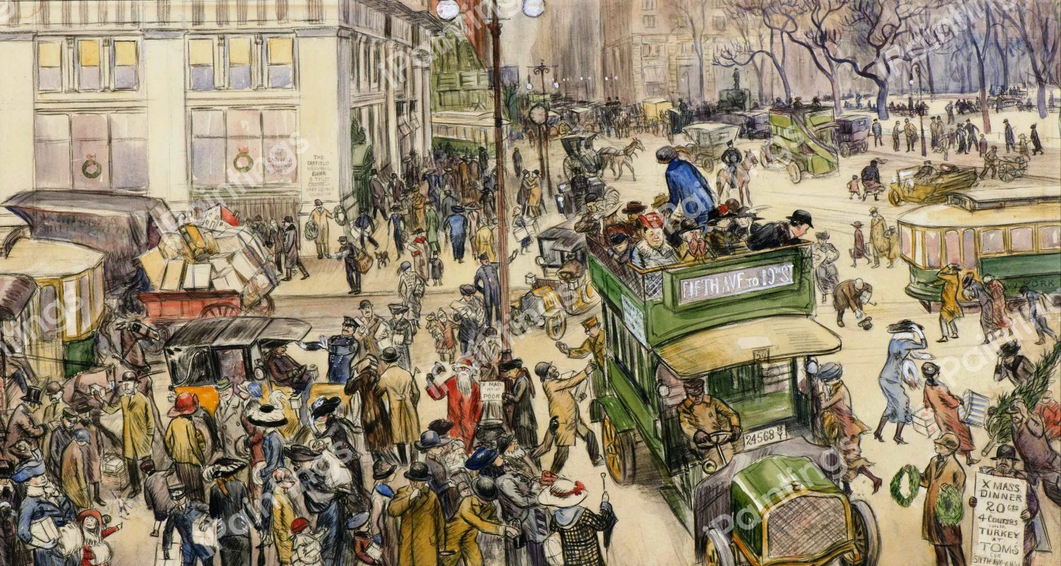 Christmas Shoppers, Madison Square. The painting by William Glackens