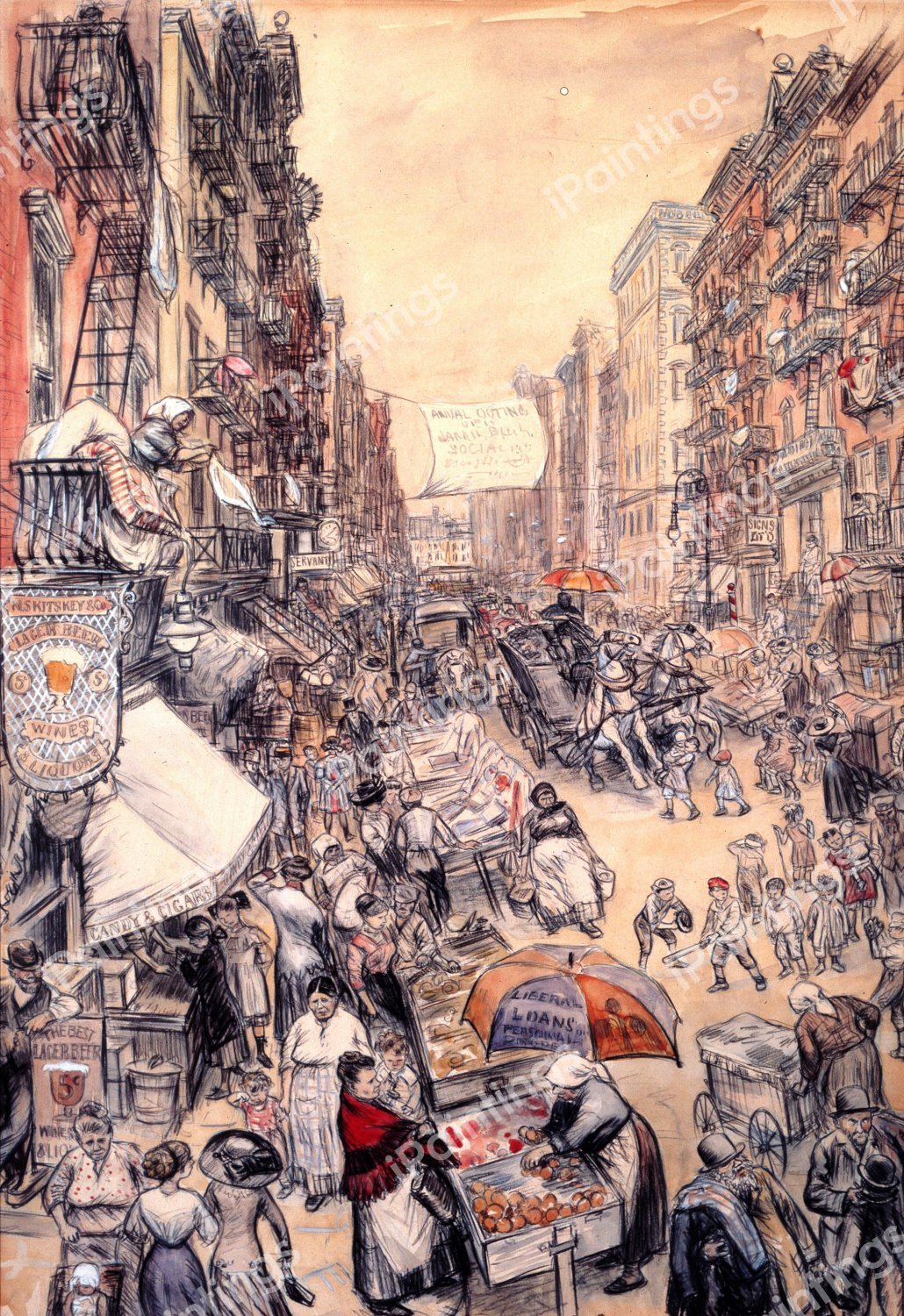 Far From the Fresh Air Farm - The Crowded City Street. The painting by William Glackens