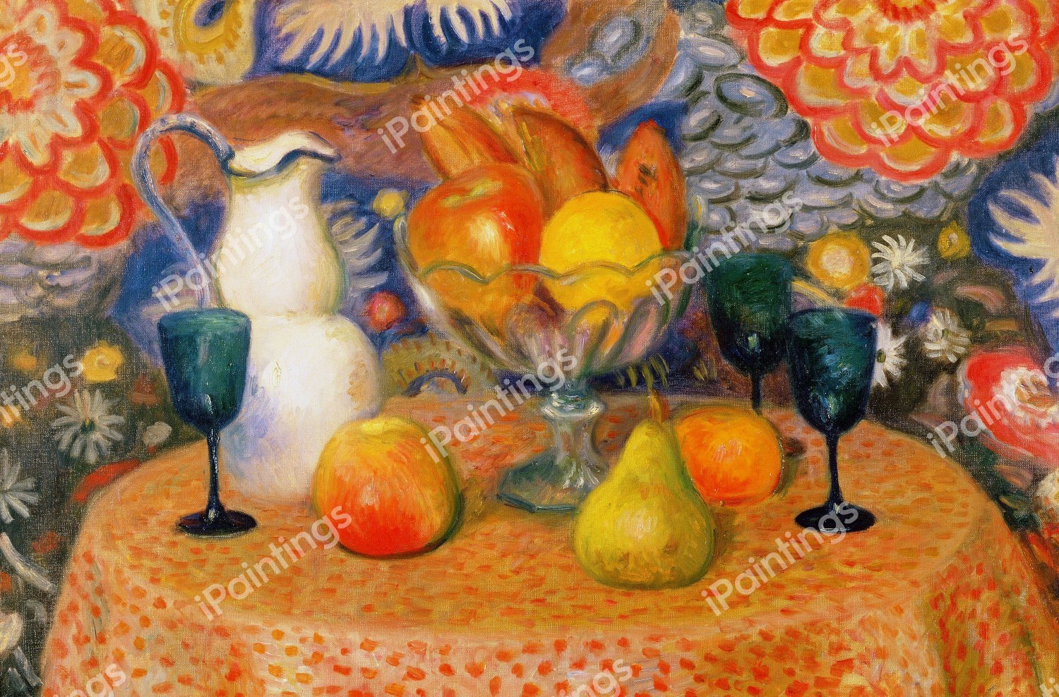 Still Life with Three Glasses. The painting by William Glackens