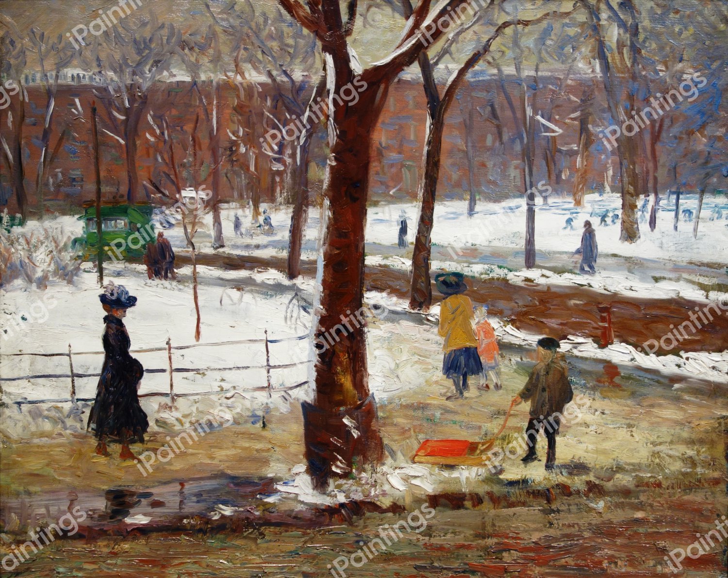 Washington Square, Winter. The painting by William Glackens
