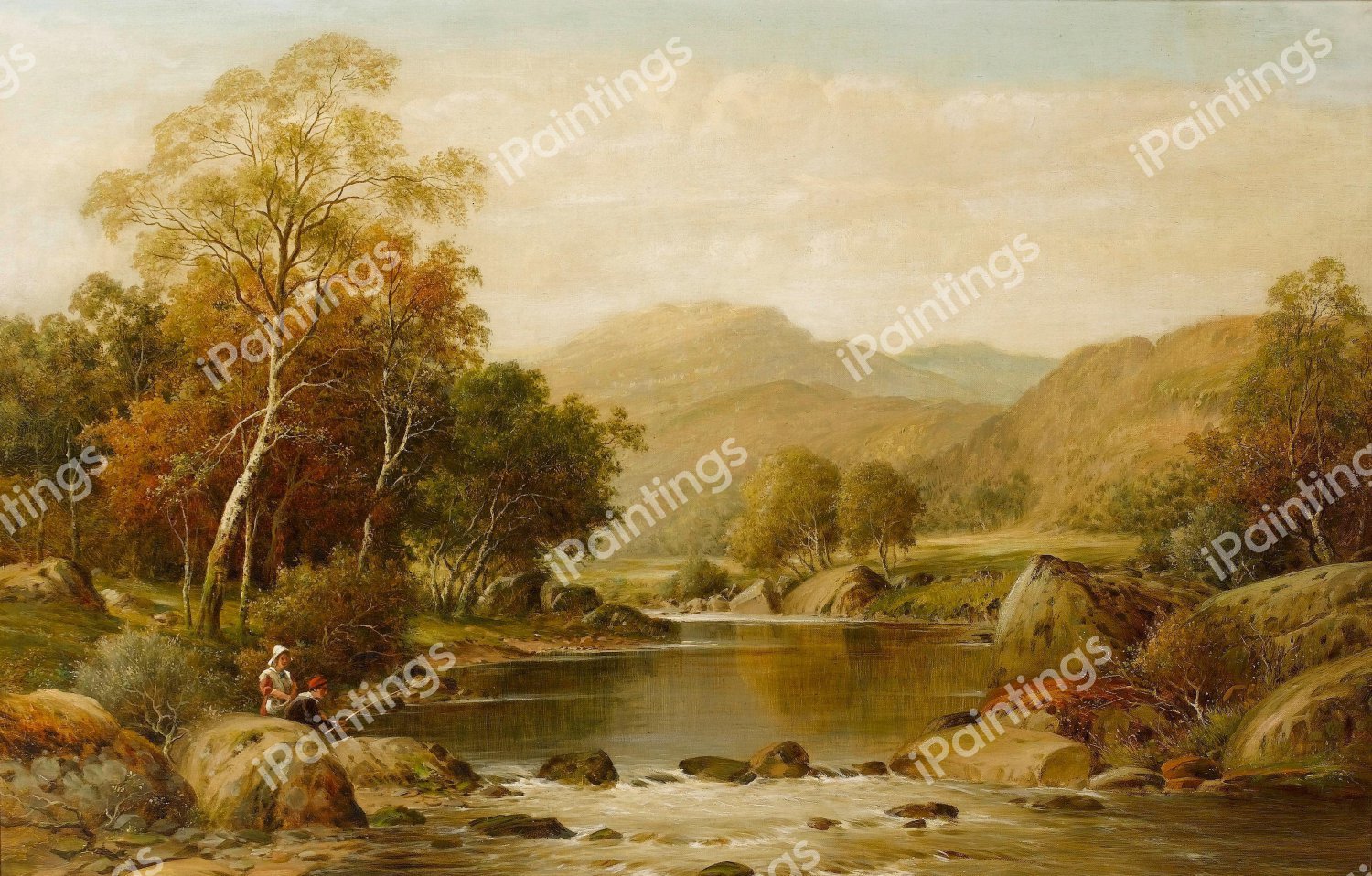 Figures Fishing in a Landscape. The painting by William Henry Mander