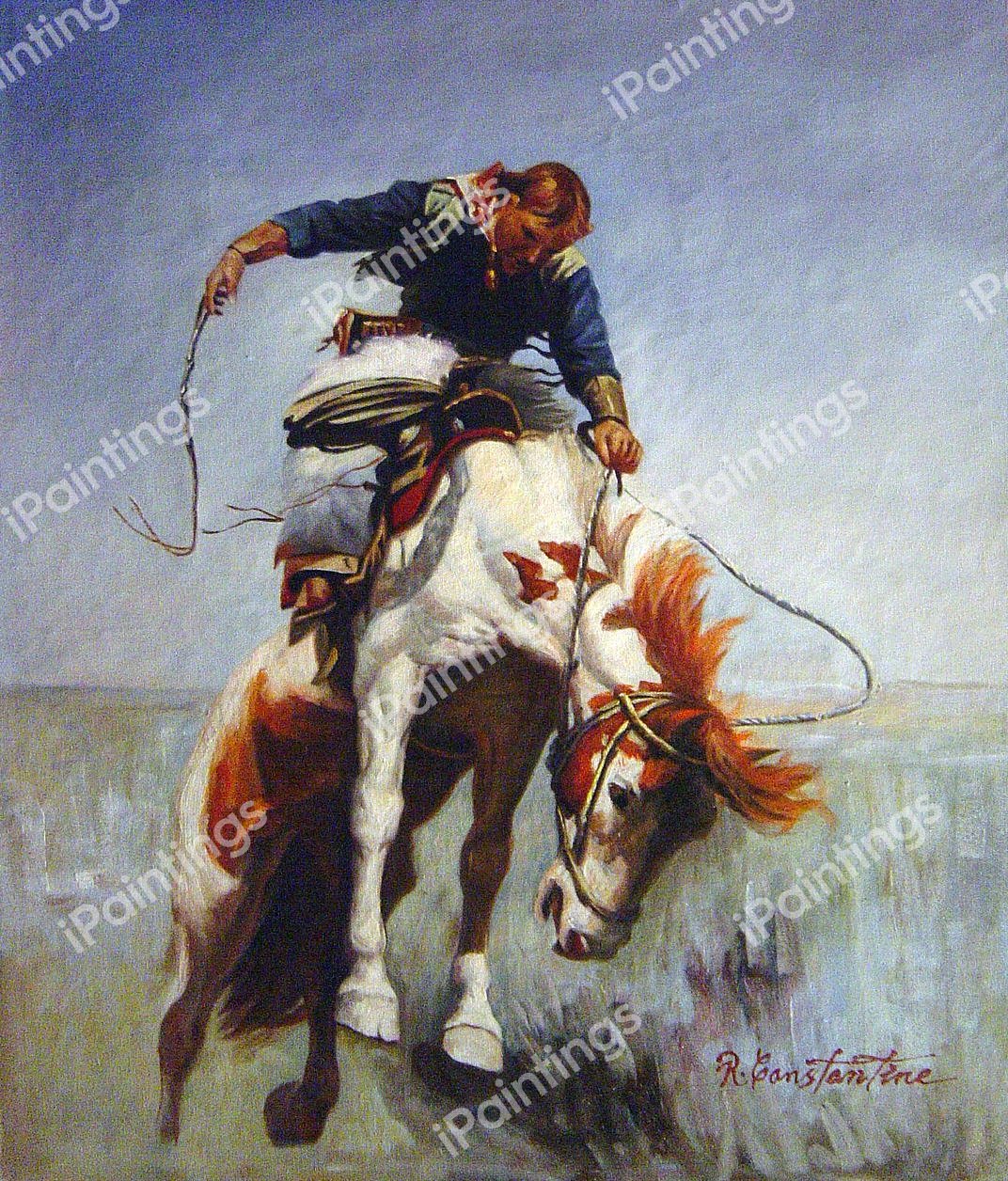 Busting a Bronco  by Herbert Dunton  Giclee Canvas Print Repro
