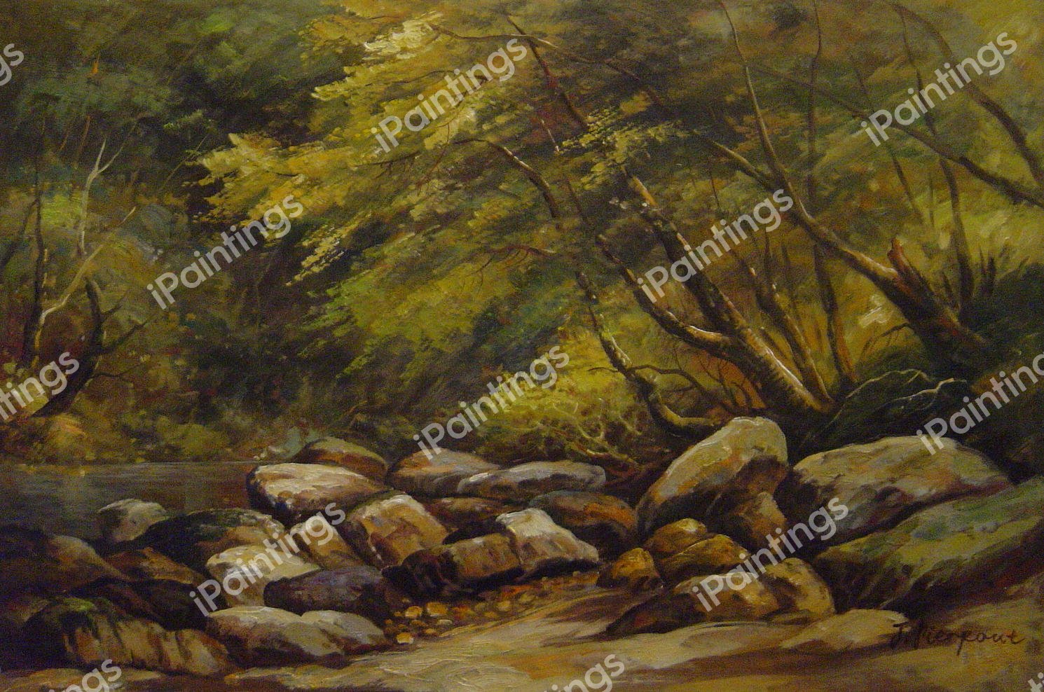 Rocky Stream, Lyndale, Devon. The painting by William James Muller