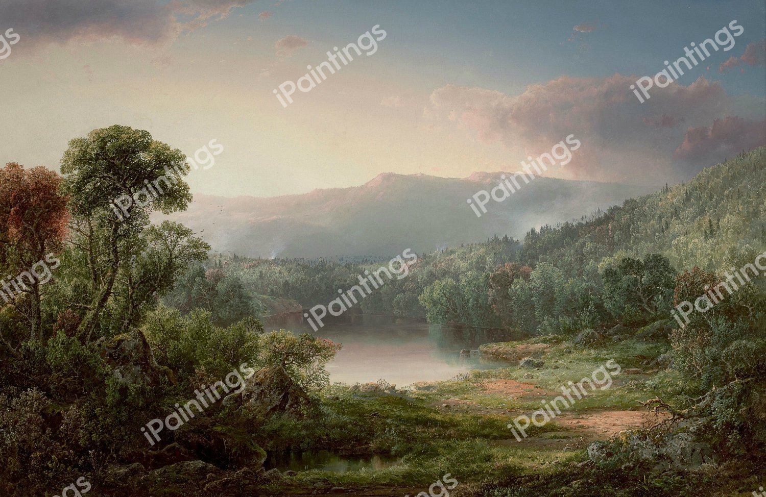 Morning Mist, Adirondack Pond. The painting by William Louis Sonntag Sr