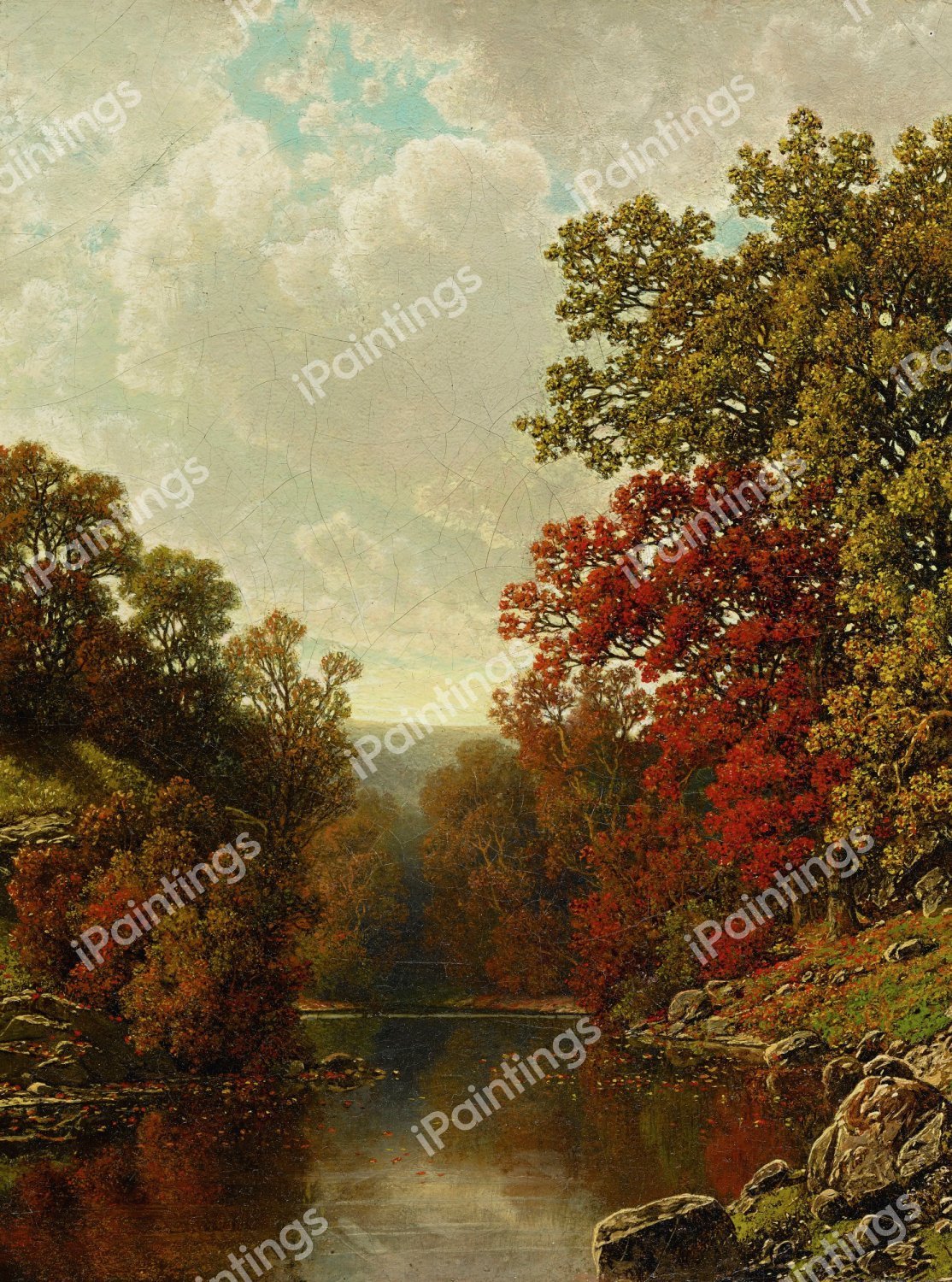 Autumn on a Lake. The painting by William Mason Brown