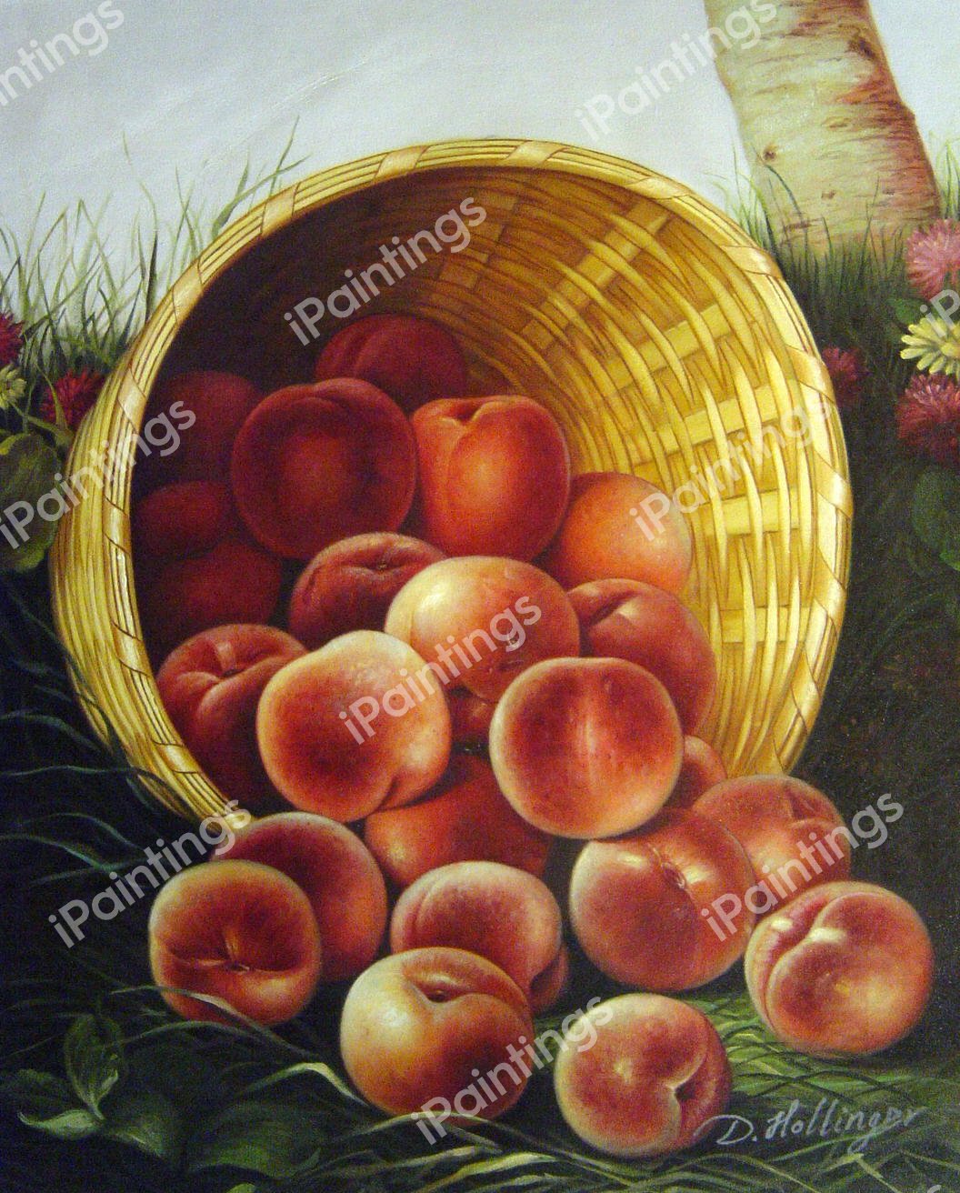 Peaches In An Upturned Basket. The painting by William Mason Brown
