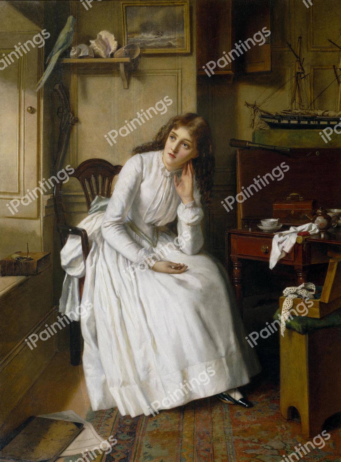 Florence Dombey in Captain Cuttle's Parlour . The painting by William Maw Egley
